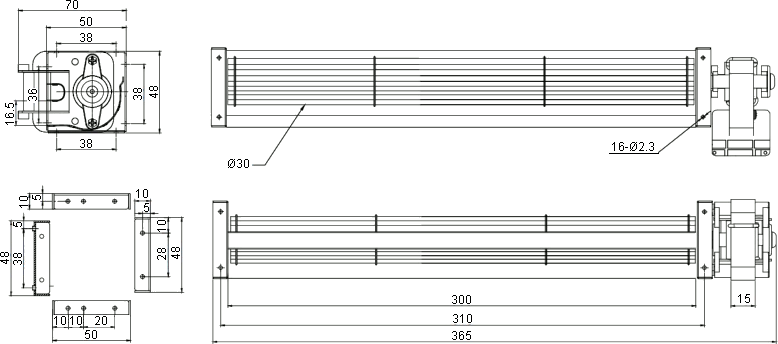 Размеры тангенциального вентилятора ES-03029R23
