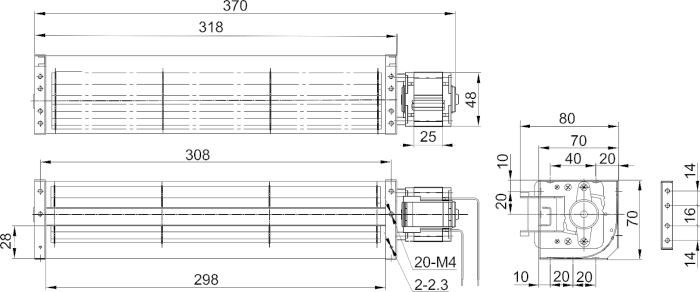 ES-05029R23 cross flow fan dimensions