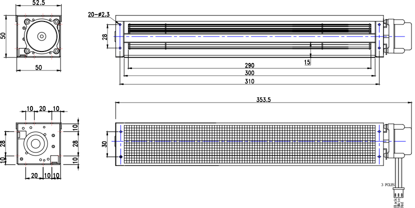 Размеры тангенциального вентилятора VD105-24D-G