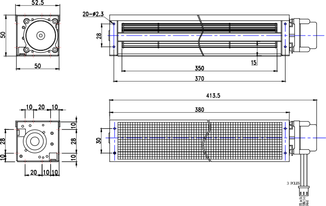 Размеры тангенциального вентилятора VD108-24D-G