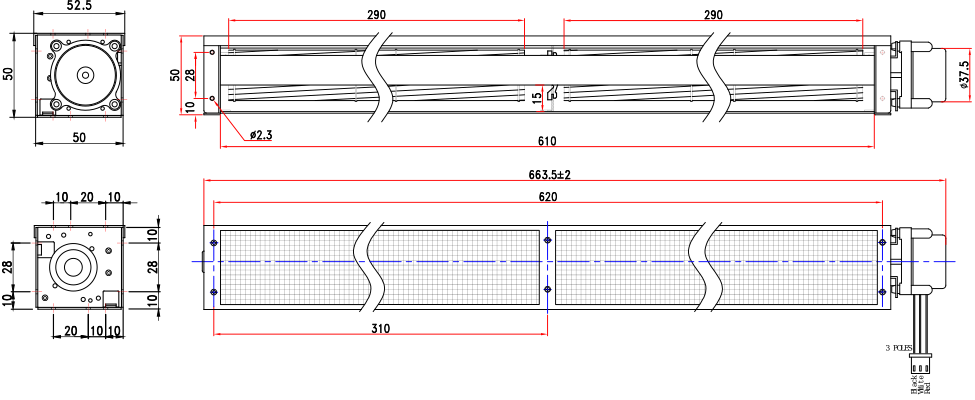 Размеры тангенциального вентилятора VD112-24D-G