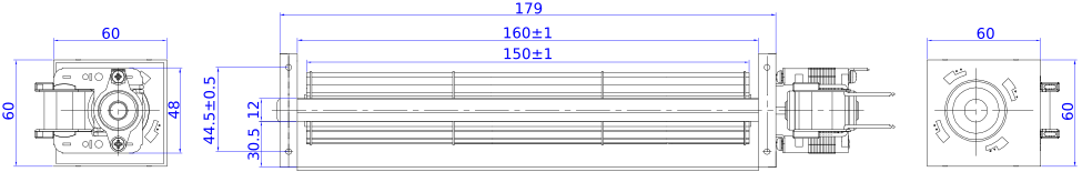 Размеры тангенциального вентилятора YJ48-15A