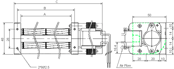 dimensions of cross-flow fan JE-030