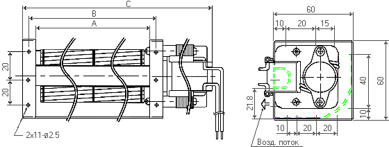 Размеры тангенциального вентилятора JE-04009A23-3B