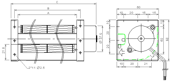 размеры тангенциального вентилятора JED-040