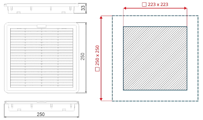 Dimensions of filter NLF-250