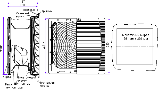 Размеры вентилятора с фильтром PF 66.000