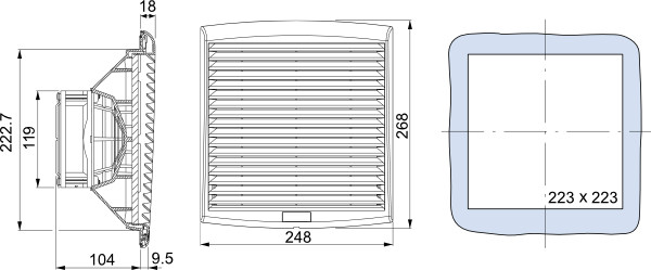 Основные размеры вентилятора с фильтром NSYCVF165M230PF