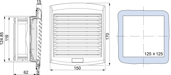 Основные размеры вентилятора с фильтром NSYCVF85M24DPF