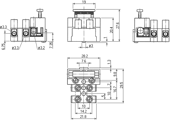 Dimensions terminal block PA10-3P