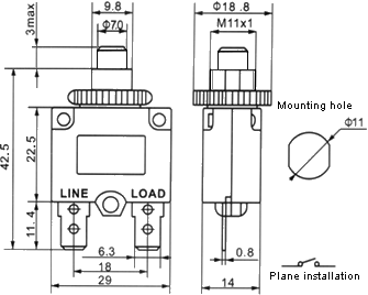 Dimensions of a circuit breaker WP-01