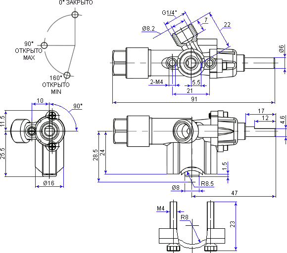 Размеры крана BD 802-PK