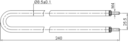 Dimensions of the tubular heating element 1TNKOY131001