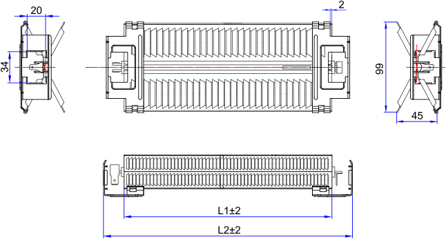 Размеры нагревательного элемента FH-025/2500-10-H с кронштейном
