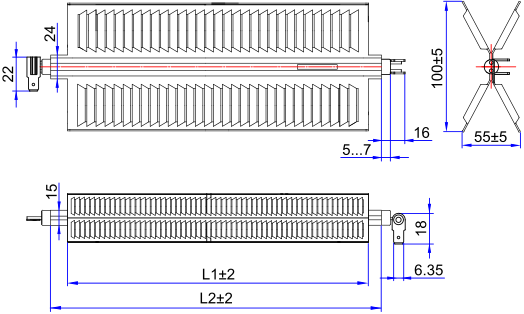 Aluminium heating element FN-20/2000 dimensions
