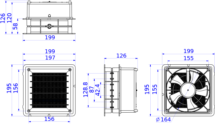 Dimensions of the heater 3000W with fan