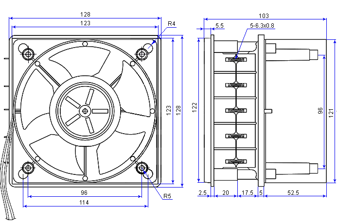 Размеры нагревателя с вентилятором MH1398M
