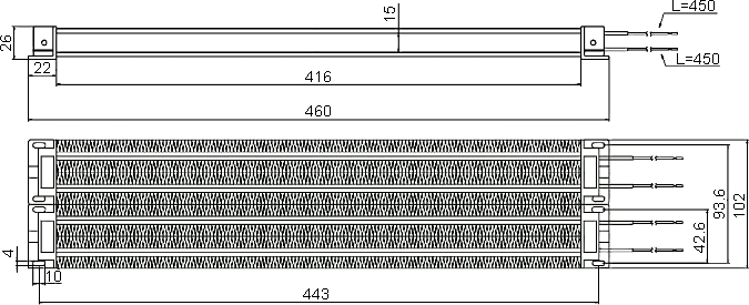 Dimensions of MZFR-I2-5000W-220V PTC heater
