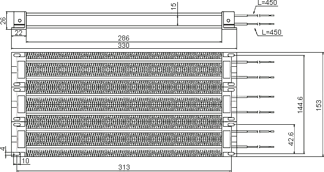 Dimensions of MZFR-I3-5000W-220V PTC heater