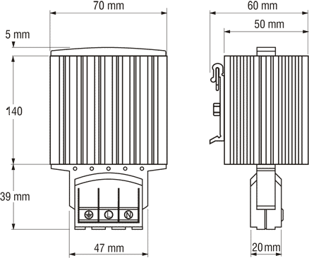 Размеры PTC нагревателя HG140-AD150