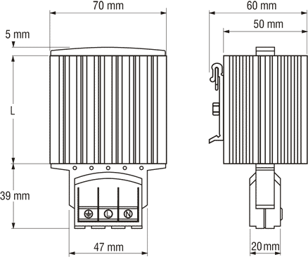 Размеры PTC нагревателя HG 14007.0-00 100Вт