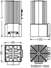 Dimensions of compact fan heater HGL 04640.0-00