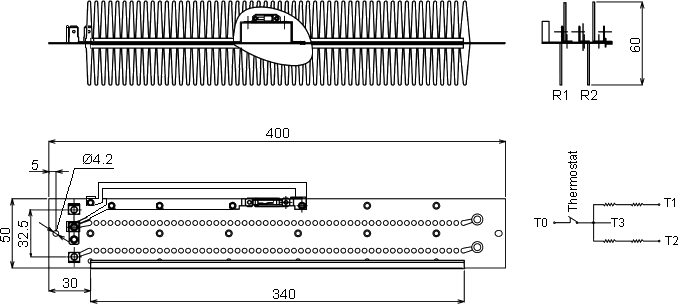 размеры и схема миканитового нагревателя IC-10 1000W