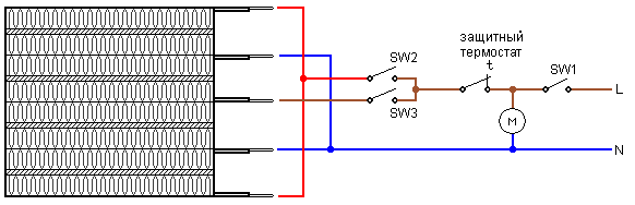 Подключения нагревателя MZFR-F-2000W-220V с вентилятором