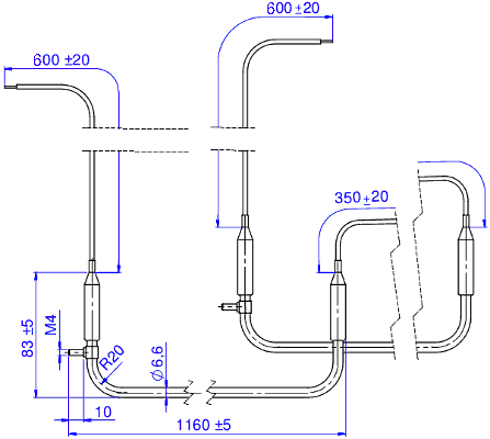 Dimensions tubular heating element 001-1 ODL 220V 500W