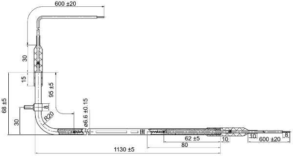 Размеры ТЭНа оттайки 001-2 ODL 220V 440W