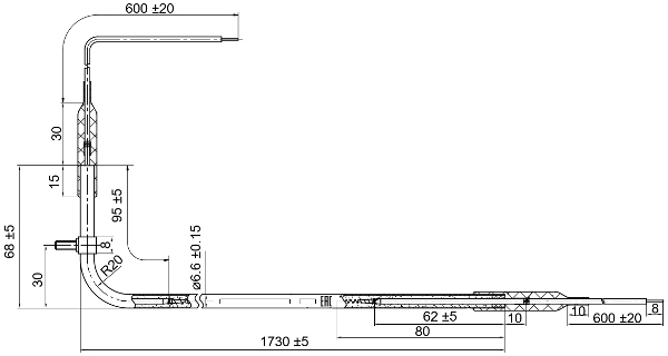 Размеры ТЭНа оттайки 002-2 ODL 220V 600W