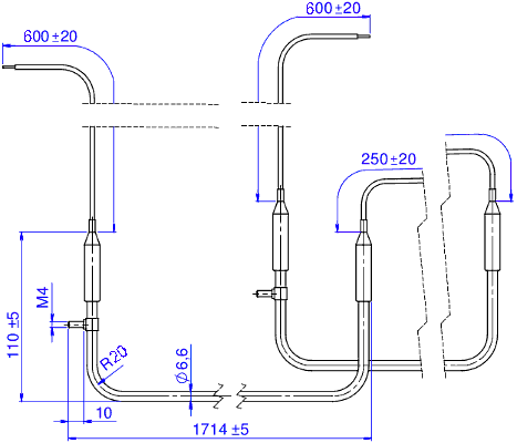 Dimensions tubular heating element 003-2 ODL 220V 1400W