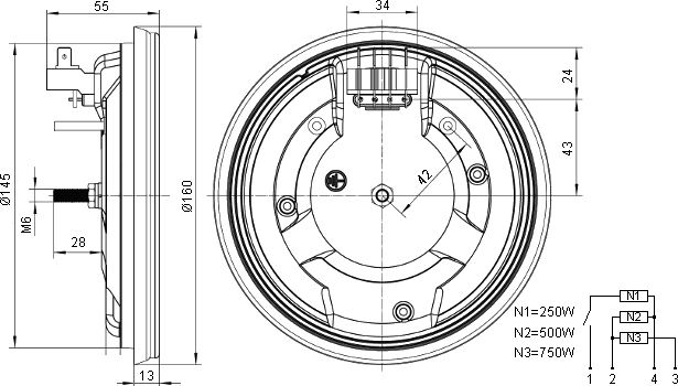 Hotplate dimensions and wiring diagram