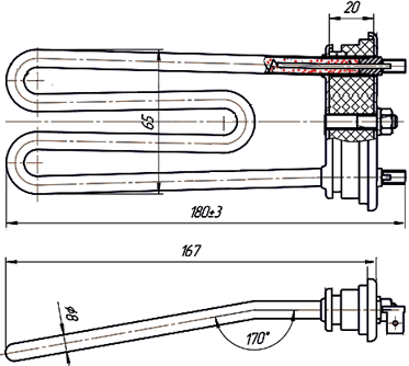 Размеры трубчаного нагревателя для стиральных машин ST0801