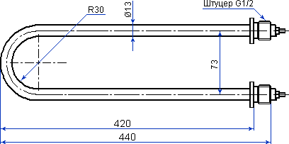 Размеры водяных ТЭНов 90 A13 мощностью 5,0 кВт