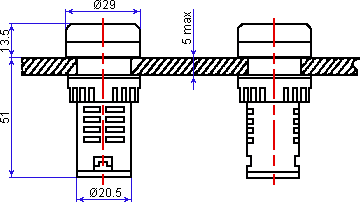 Размеры светодиодного индикатора AD16-22D