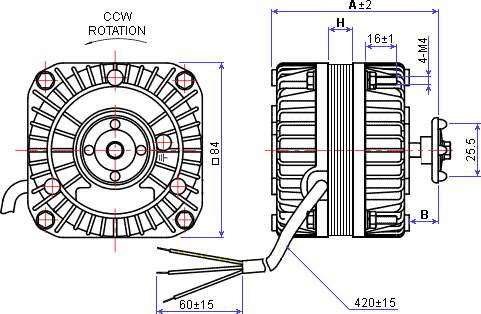 Main dimensions of the motor YJF16-00A-00