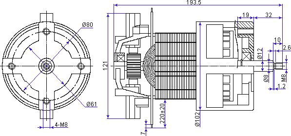 Размеры электродвигателя STM307