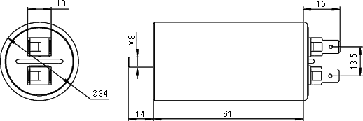 Dimensions of capacitor for single-phase AC motors CBB60
