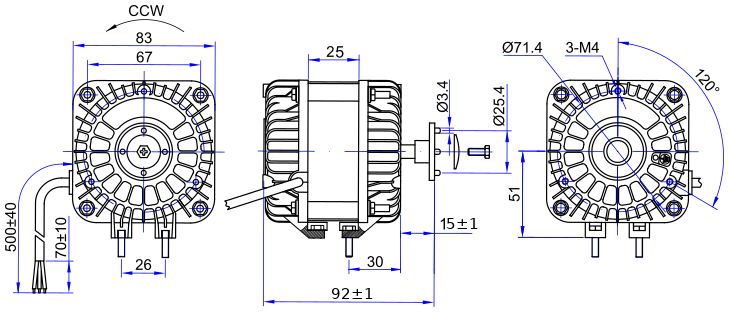 Dimensions of motor YCF18-25