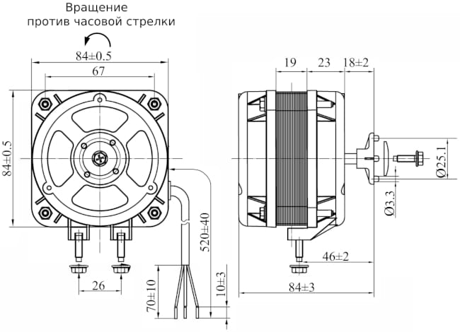 Размеры электродвигателя YZ10-20-26