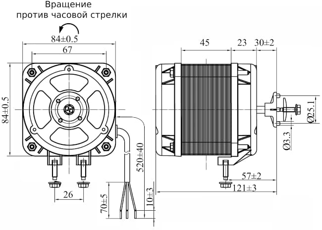 Размеры электродвигателя YZ34-45-26