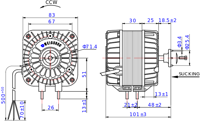 Размеры электродвигателя YZF18-30-26