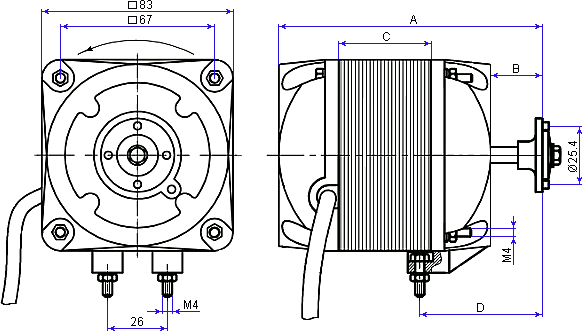 Основные размеры двигателя M4Q045