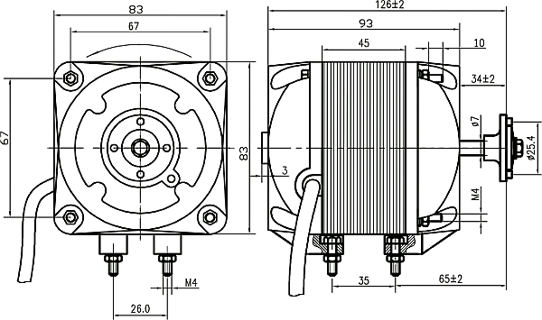 Основные размеры двигателя YJF34-26A-12
