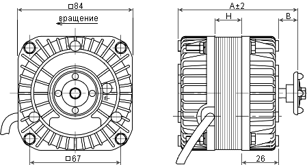 Основные размеры двигателя YJF25-00B-00