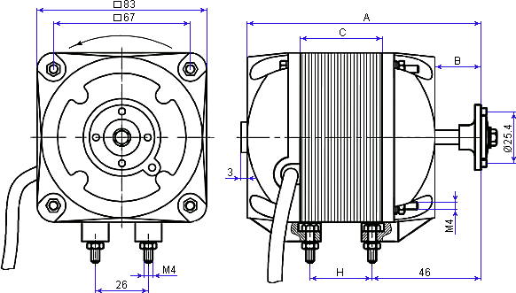 Основные размеры двигателя YJF25