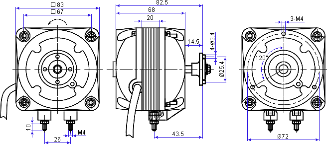 Основные размеры двигателя YJF10-26A-13