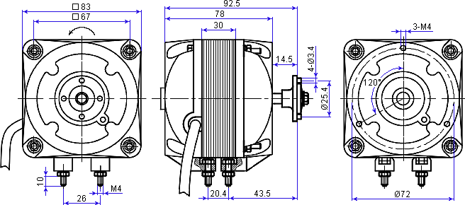 Основные размеры двигателя YJF18-26A-13