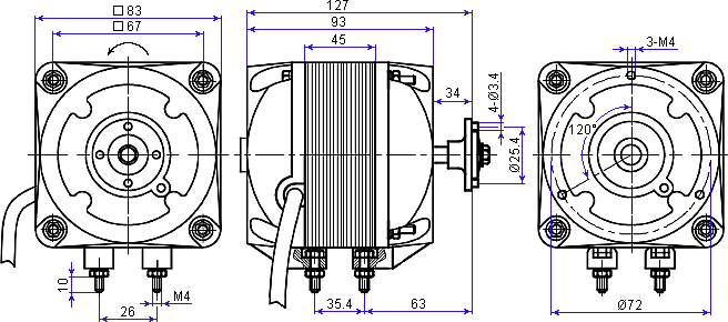 Основные размеры двигателя YJF34-26A-13